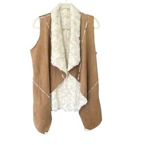 Onetheland Camel Faux Suede Sleeveless Sherpa Vest Cozy Outerwear Sm M